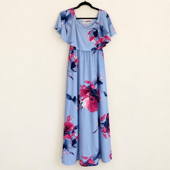 Hello MIZ Dresses & Skirts - Hello Miz Blue Floral Maternity Maxi Dress — Small — NWT